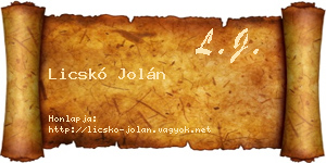 Licskó Jolán névjegykártya