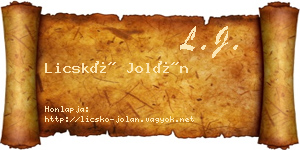 Licskó Jolán névjegykártya